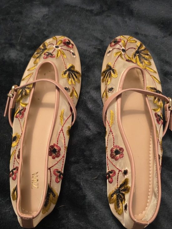 Zara Shoes - Zara Pink Embroidered Floral Mary Jane Flats